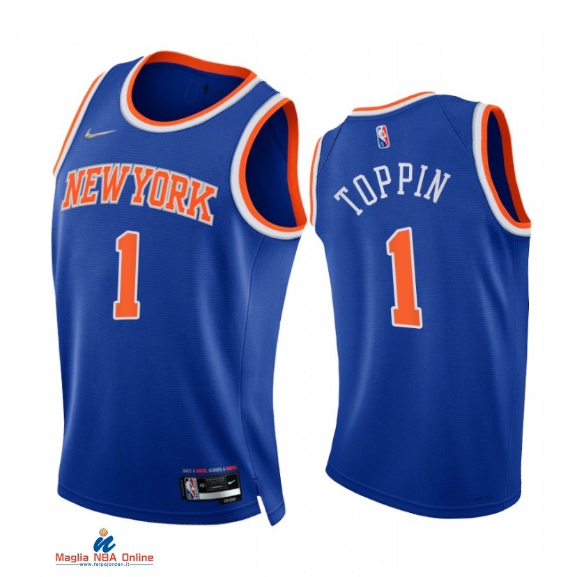Maglia NBA Nike New York Knicks NO.1 Obi Toppin 75th Season Diamante Blu Icon 2021-22