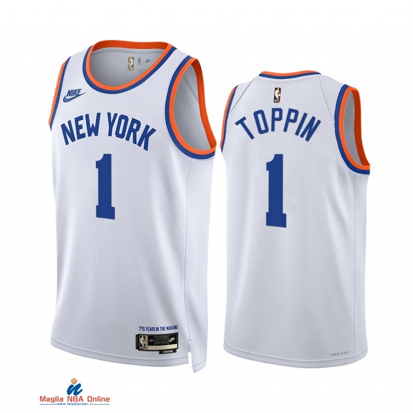 Maglia NBA Nike New York Knicks NO.1 Obi Toppin Bianco Classic 2021-22