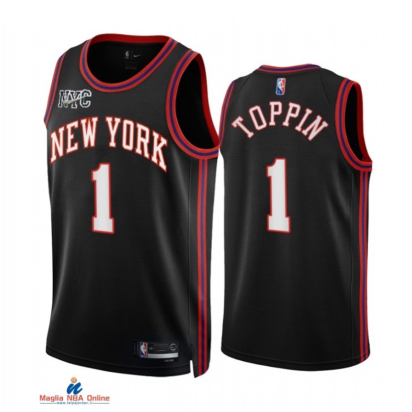 Maglia NBA Nike New York Knicks NO.1 Obi Toppin Nike Nero Città 2021-22