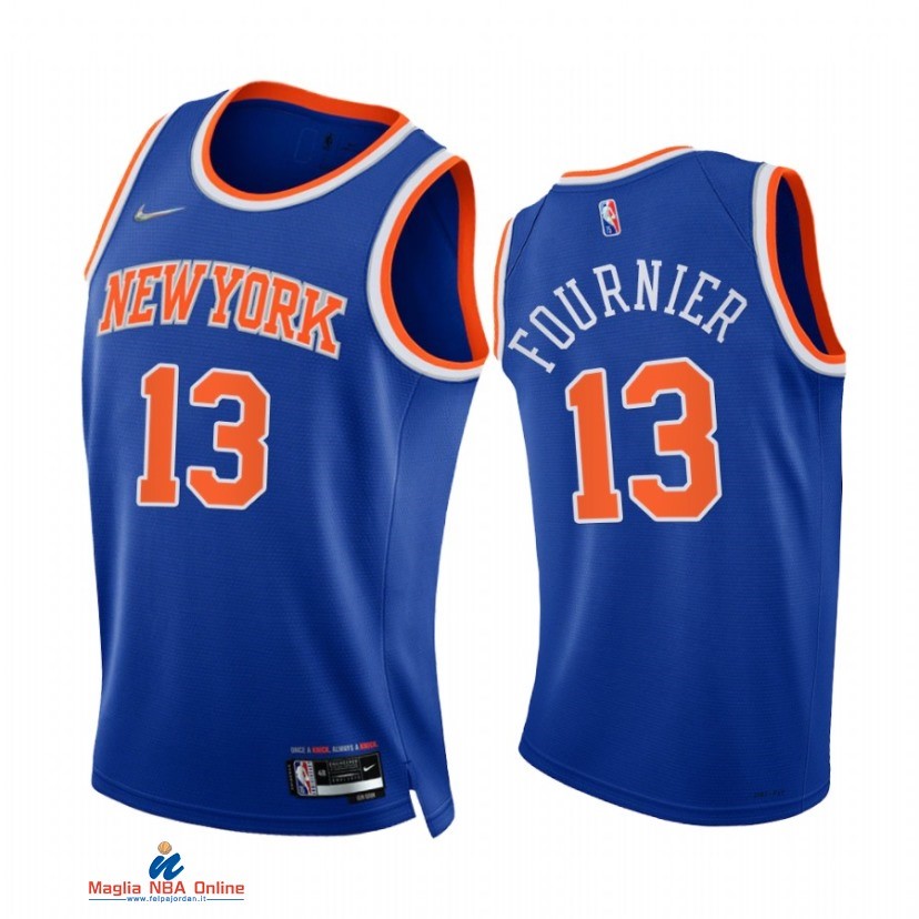 Maglia NBA Nike New York Knicks NO.13 Evan Fournier 75th Season Diamante Blu Icon 2021-22