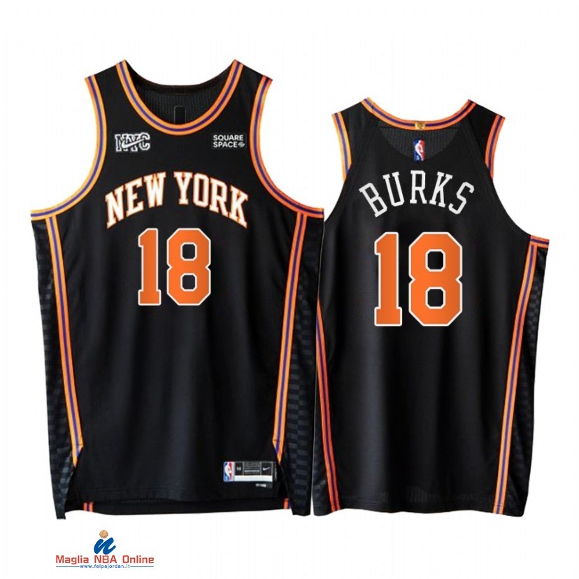 Maglia NBA Nike New York Knicks NO.18 Alec Burks 75th Nero Città 2021-22