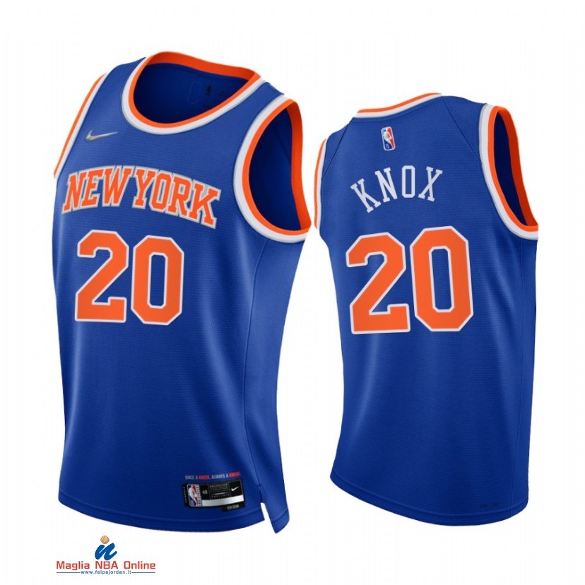 Maglia NBA Nike New York Knicks NO.20 Kevin Knox 75th Season Diamante Blu Icon 2021-22