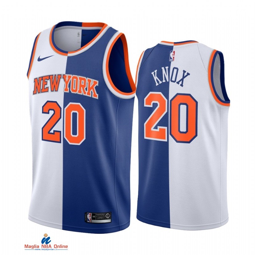 Maglia NBA Nike New York Knicks NO.20 Kevin Knox Bianco Blu Split Edition 2021-22