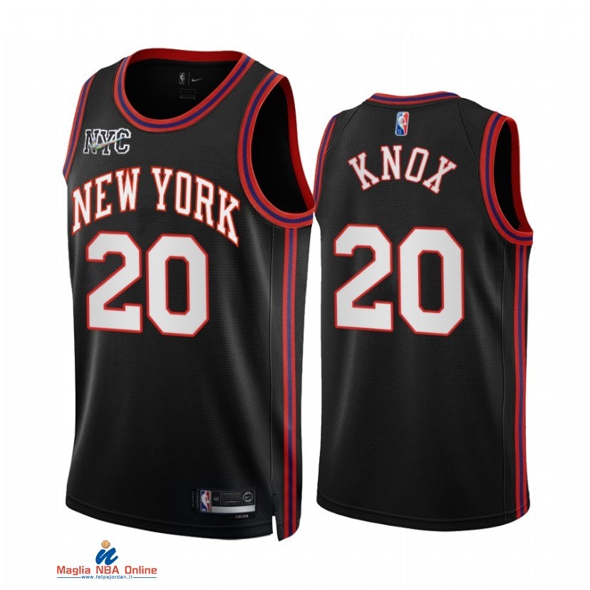 Maglia NBA Nike New York Knicks NO.20 Kevin Knox Nike Nero Città 2021-22