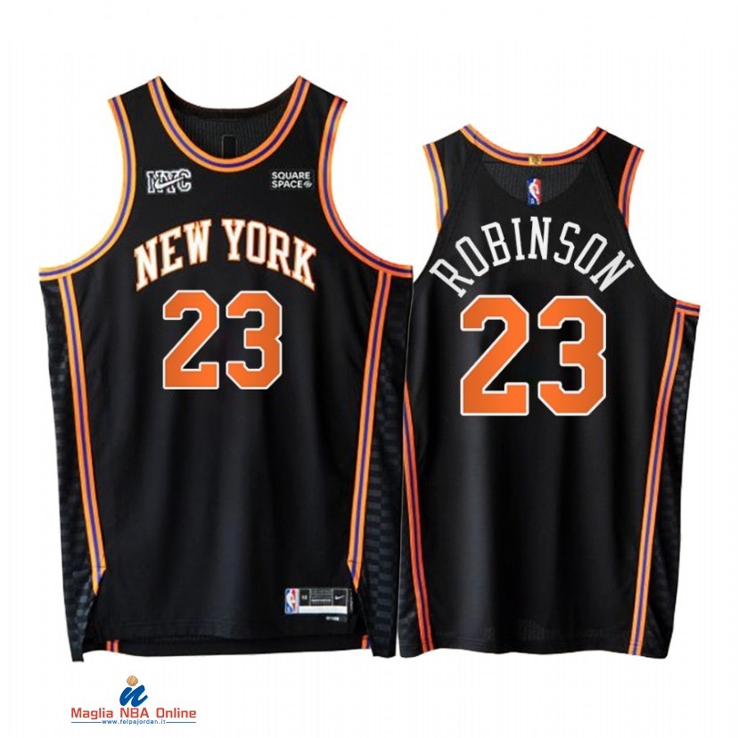 Maglia NBA Nike New York Knicks NO.23 Mitchell Robinson 75th Nero Città 2021-22