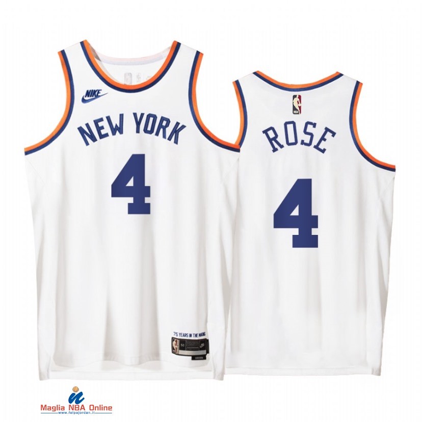 Maglia NBA Nike New York Knicks NO.4 Derrick Rose 75th Bianco Classic 2021