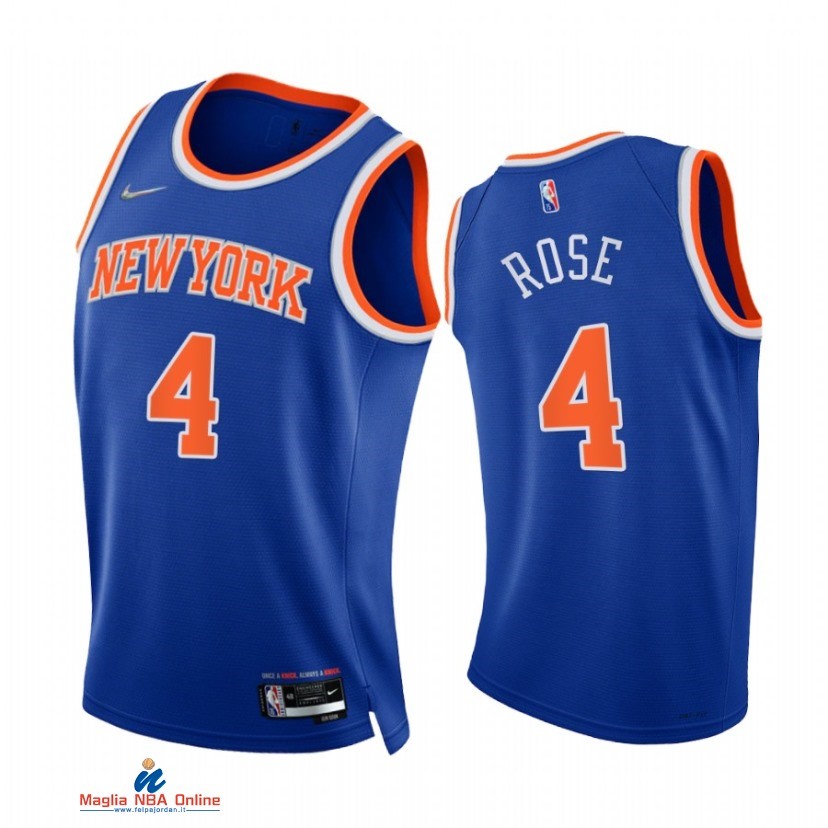 Maglia NBA Nike New York Knicks NO.4 Derrick Rose 75th Season Diamante Blu Icon 2021-22