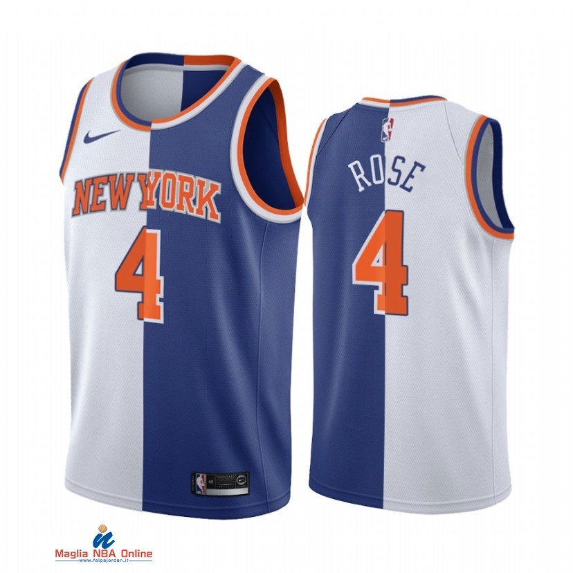 Maglia NBA Nike New York Knicks NO.4 Derrick Rose Bianco Blu Split Edition 2021-22