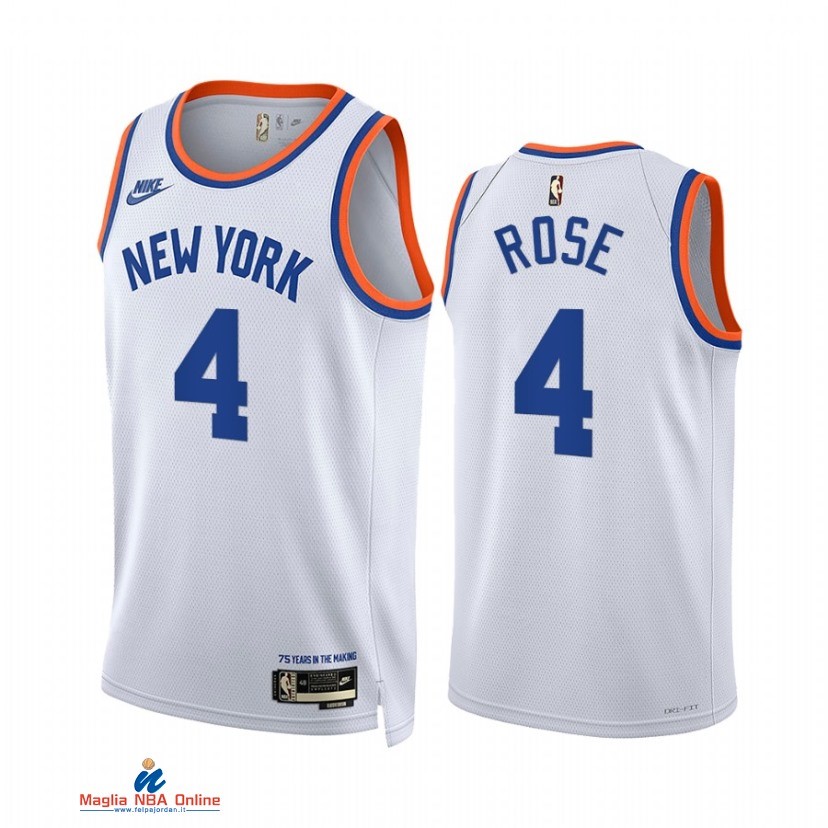 Maglia NBA Nike New York Knicks NO.4 Derrick Rose Bianco Classic 2021-22