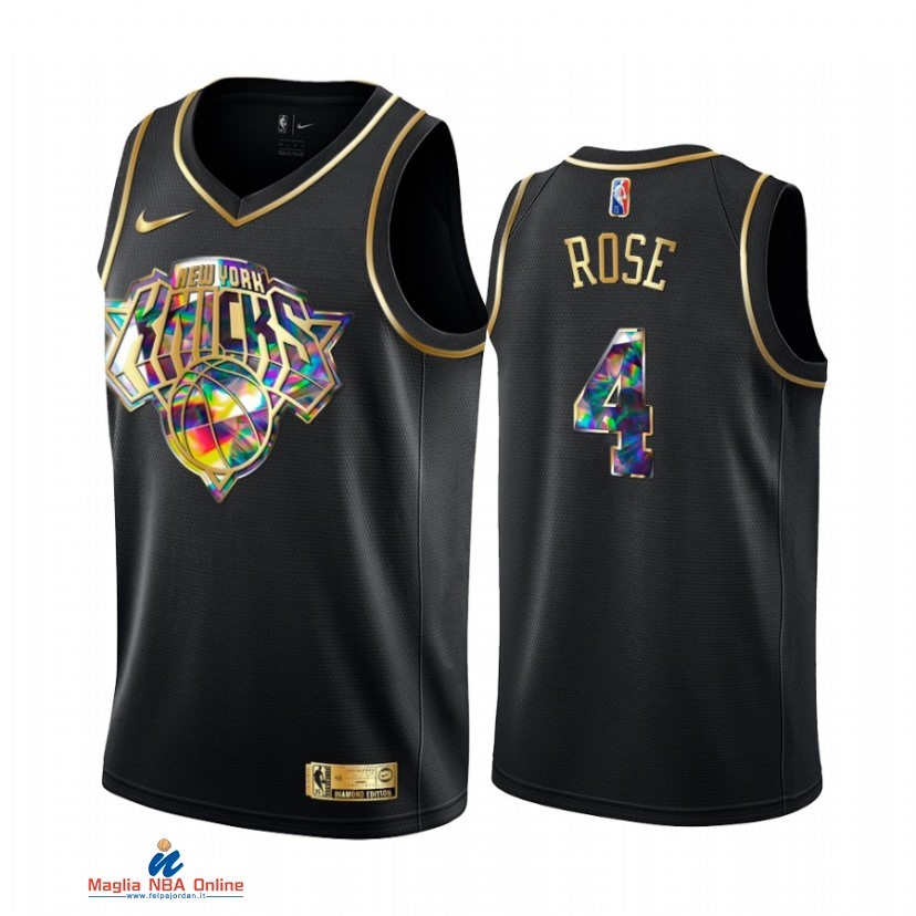 Maglia NBA Nike New York Knicks NO.4 Derrick Rose Nero Diamante 2021-22