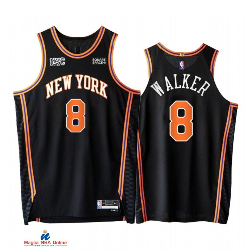 Maglia NBA Nike New York Knicks NO.8 Kemba Walker 75th Nero Città 2021-22