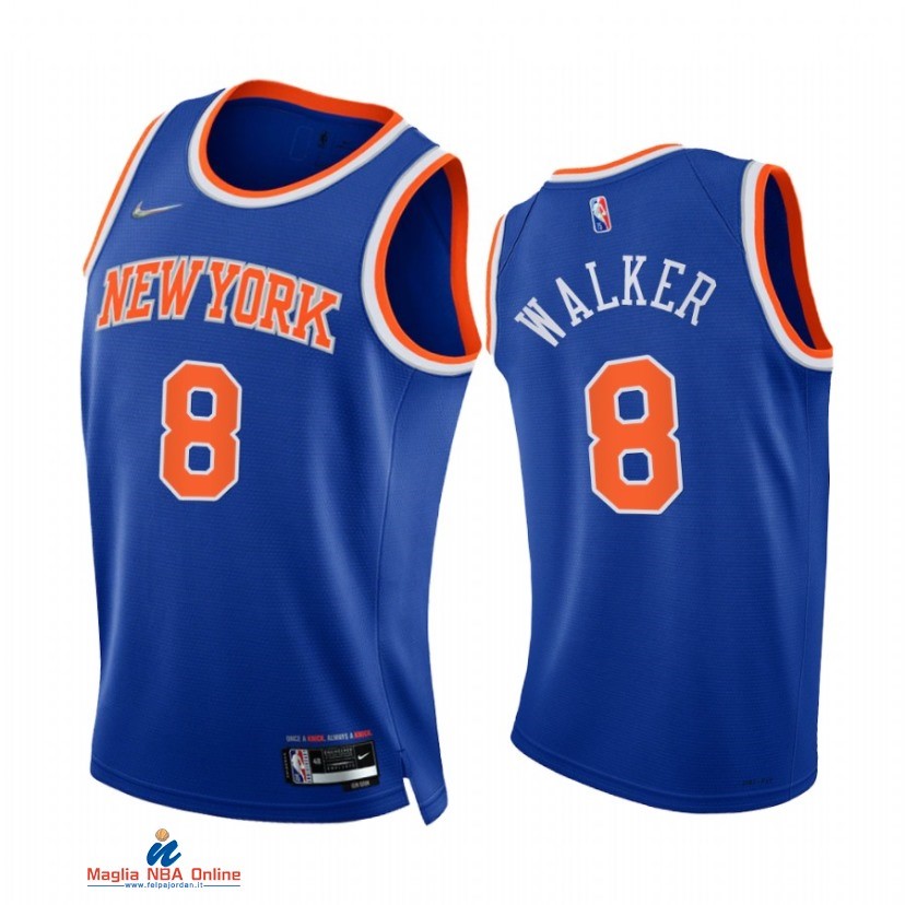 Maglia NBA Nike New York Knicks NO.8 Kemba Walker 75th Season Diamante Blu Icon 2021-22