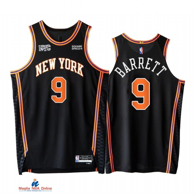 Maglia NBA Nike New York Knicks NO.9 RJ Barrett 75th Nero Città 2021-22