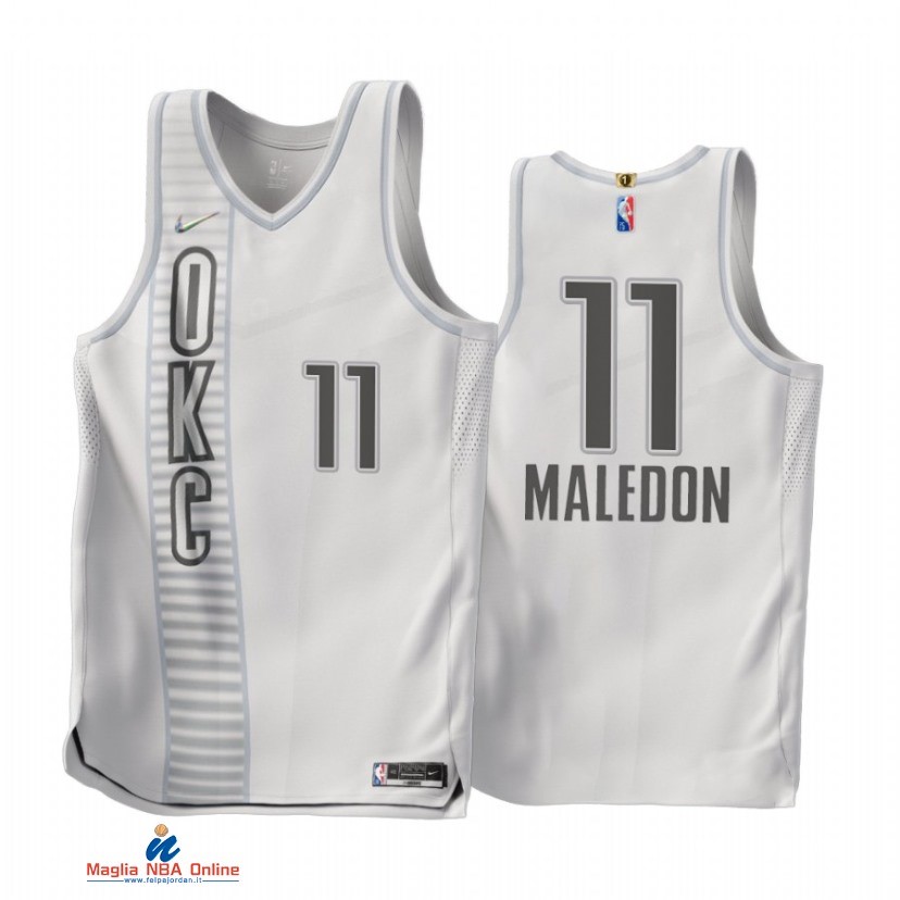 Maglia NBA Nike Oklahoma City Thunder NO.11 Theo Maledon 75th Bianco Città 2021-22