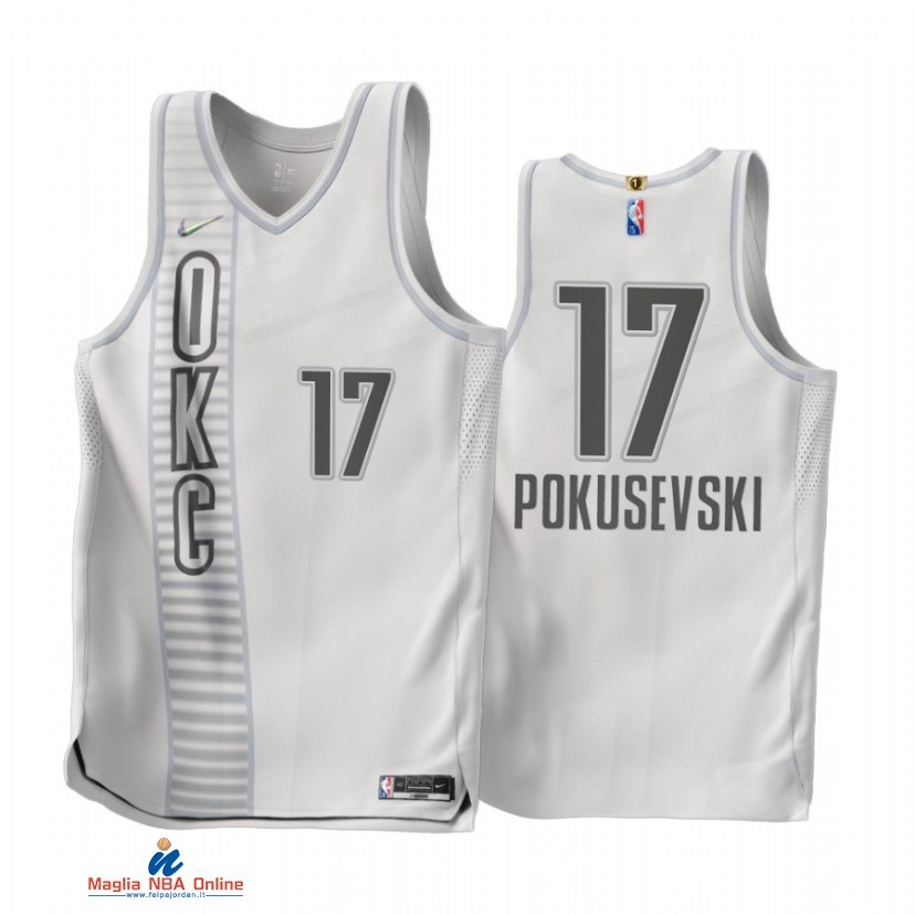 Maglia NBA Nike Oklahoma City Thunder NO.17 Aleksej Pokusevski 75th Bianco Città 2021-22