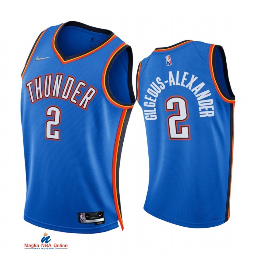 Maglia NBA Nike Oklahoma City Thunder NO.2 Shai Gilgeous Alexander 75th Season Diamante Blu Icon 2021-22