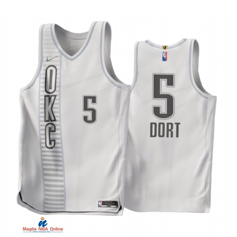 Maglia NBA Nike Oklahoma City Thunder NO.5 Luguentz Dort 75th Bianco Città 2021-22