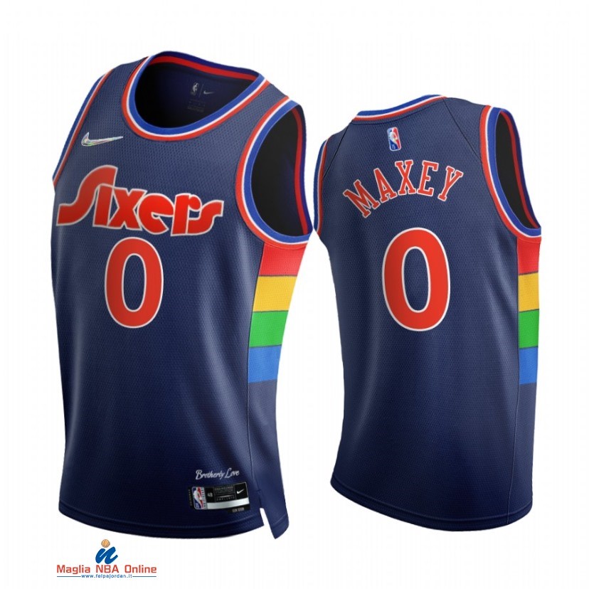 Maglia NBA Nike Philadelphia Sixers NO.0 Tyrese Maxey 75th Blu Città 2021-22