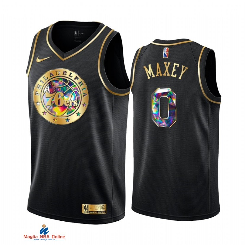 Maglia NBA Nike Philadelphia Sixers NO.0 Tyrese Maxey Nero Diamante 2021-22