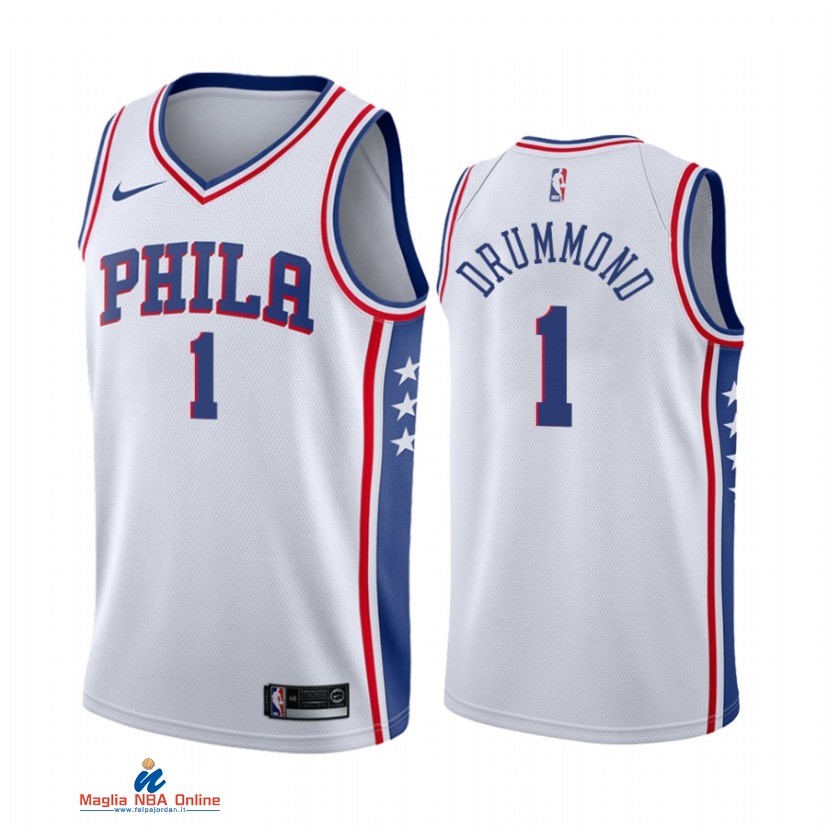 Maglia NBA Nike Philadelphia Sixers NO.1 Andre Drummond Nike Bianco Association 2021-22