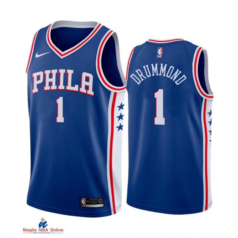 Maglia NBA Nike Philadelphia Sixers NO.1 Andre Drummond Nike Blu Icon 2021-22