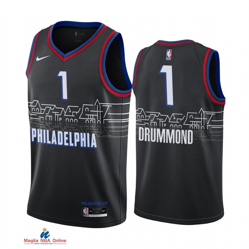 Maglia NBA Nike Philadelphia Sixers NO.1 Andre Drummond Nike Nero Città 2021-22