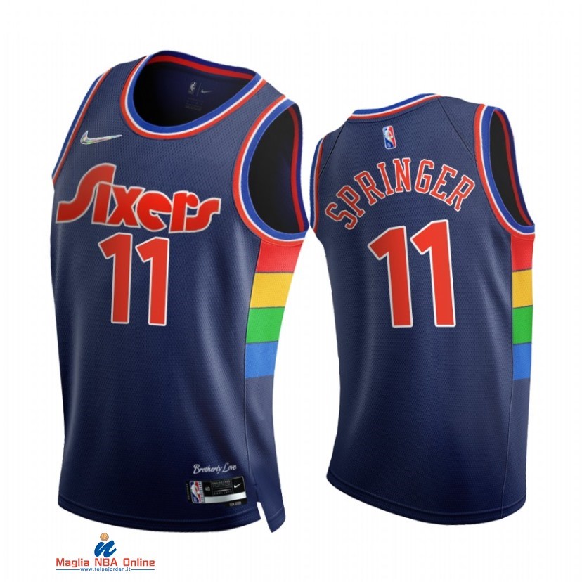 Maglia NBA Nike Philadelphia Sixers NO.11 Jaden Springer 75th Blu Città 2021-22