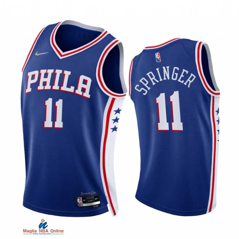 Maglia NBA Nike Philadelphia Sixers NO.11 Jaden Springer 75th Season Diamante Blu Icon 2021-22