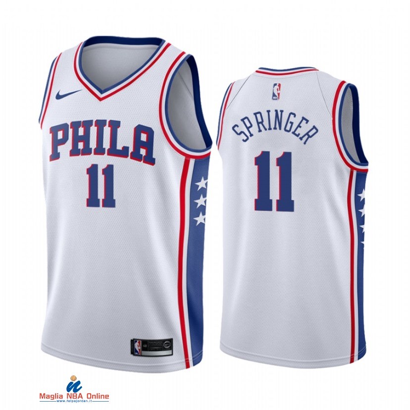 Maglia NBA Nike Philadelphia Sixers NO.11 Jaden Springer Nike Bianco Association 2021-22