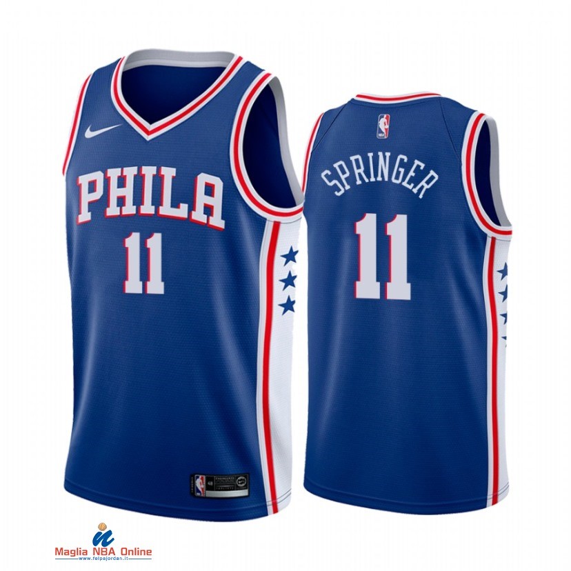 Maglia NBA Nike Philadelphia Sixers NO.11 Jaden Springer Nike Blu Icon 2021-22