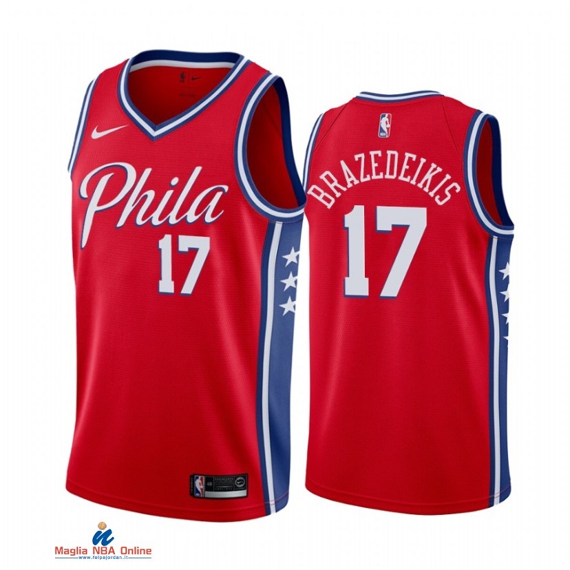 Maglia NBA Nike Philadelphia Sixers NO.17 Ignas Brazedeikis Nike Rosso Statement 2021-22