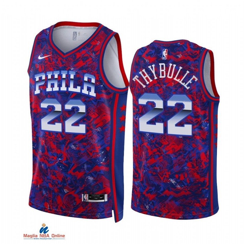 Maglia NBA Nike Philadelphia Sixers NO.22 Matisse Thybulle Select Series Rosso Blu 2021