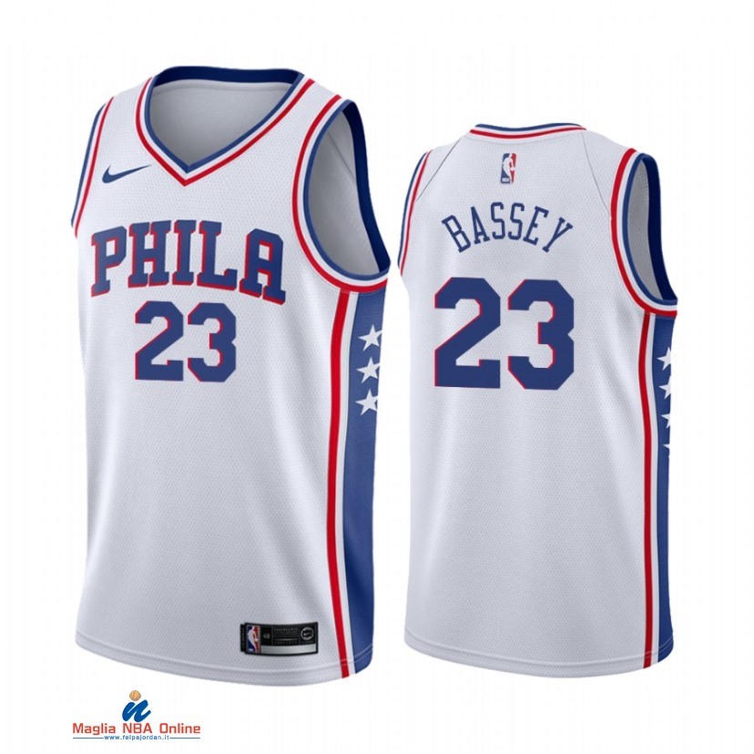 Maglia NBA Nike Philadelphia Sixers NO.23 Charles Bassey Nike Bianco Association 2021-22