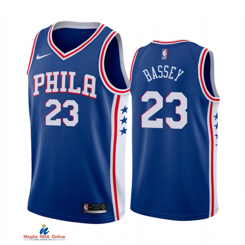 Maglia NBA Nike Philadelphia Sixers NO.23 Charles Bassey Nike Blu Icon 2021-22