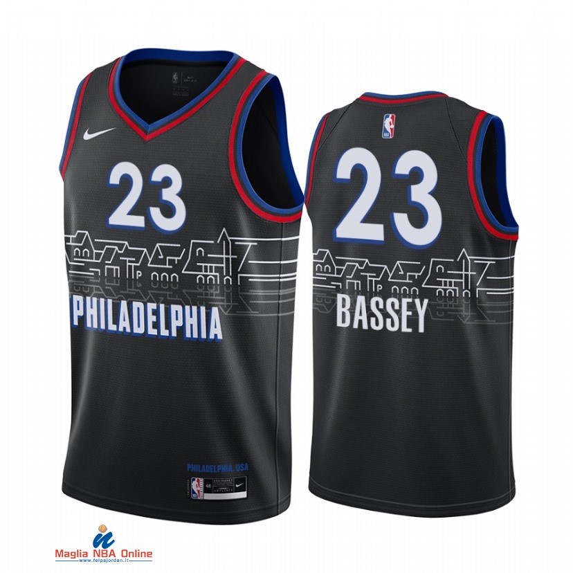 Maglia NBA Nike Philadelphia Sixers NO.23 Charles Bassey Nike Nero Città 2021-22