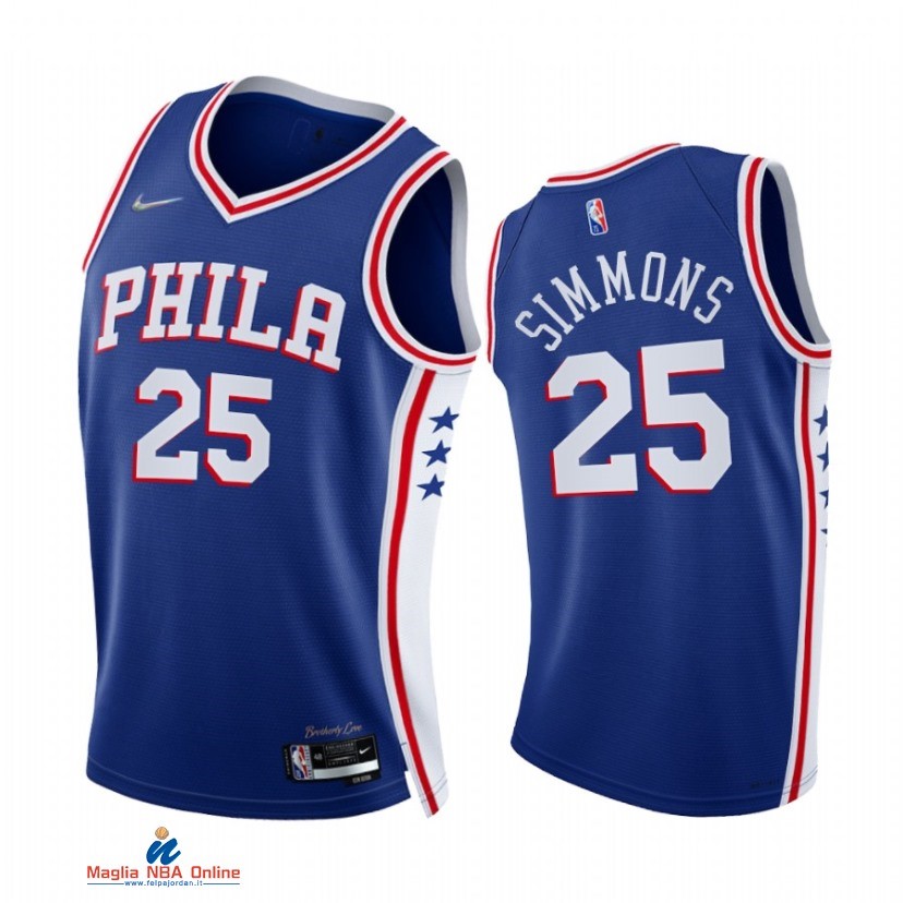 Maglia NBA Nike Philadelphia Sixers NO.25 Ben Simmons 75th Season Diamante Blu Icon 2021-22