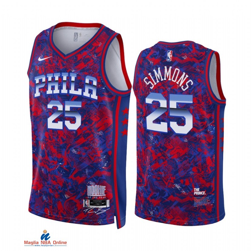 Maglia NBA Nike Philadelphia Sixers NO.25 Ben Simmons Select Series Rosso Blu 2021