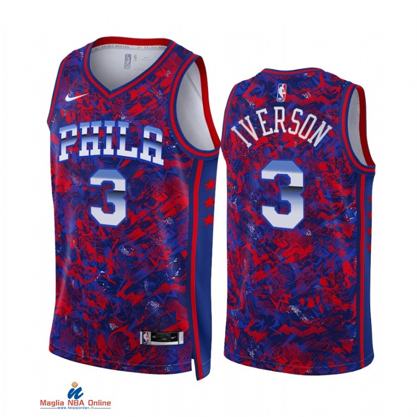 Maglia NBA Nike Philadelphia Sixers NO.3 Allen Iverson Select Series Rosso Blu 2021