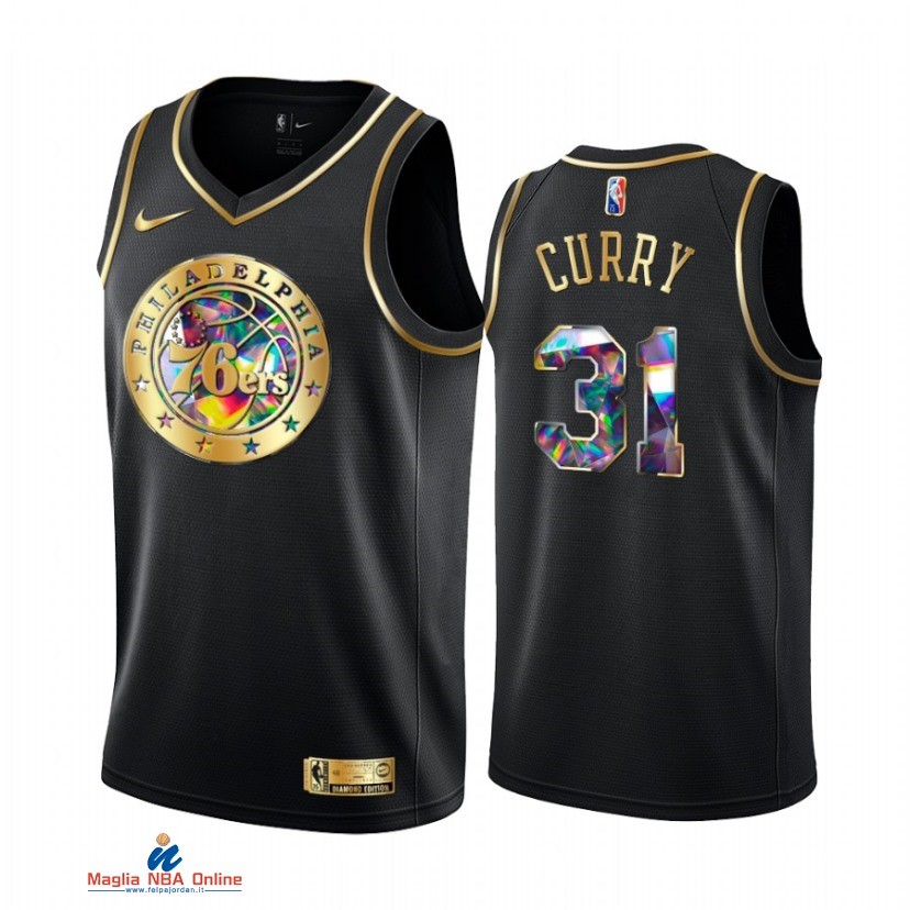 Maglia NBA Nike Philadelphia Sixers NO.31 Seth Curry Nero Diamante 2021-22