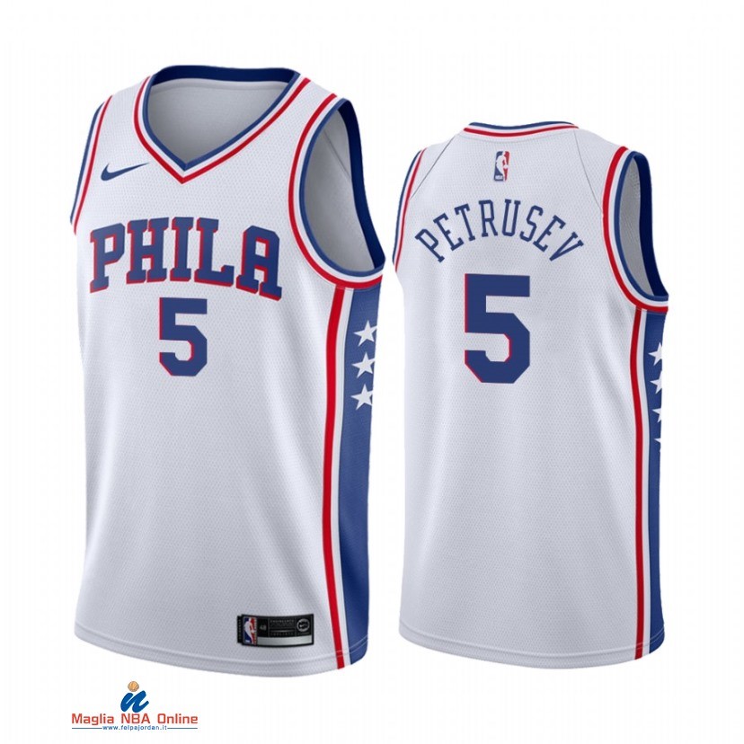 Maglia NBA Nike Philadelphia Sixers NO.5 Filip Petrusev Nike Bianco Association 2021-22