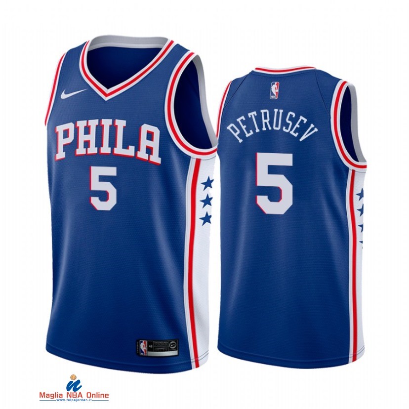 Maglia NBA Nike Philadelphia Sixers NO.5 Filip Petrusev Nike Blu Icon 2021-22