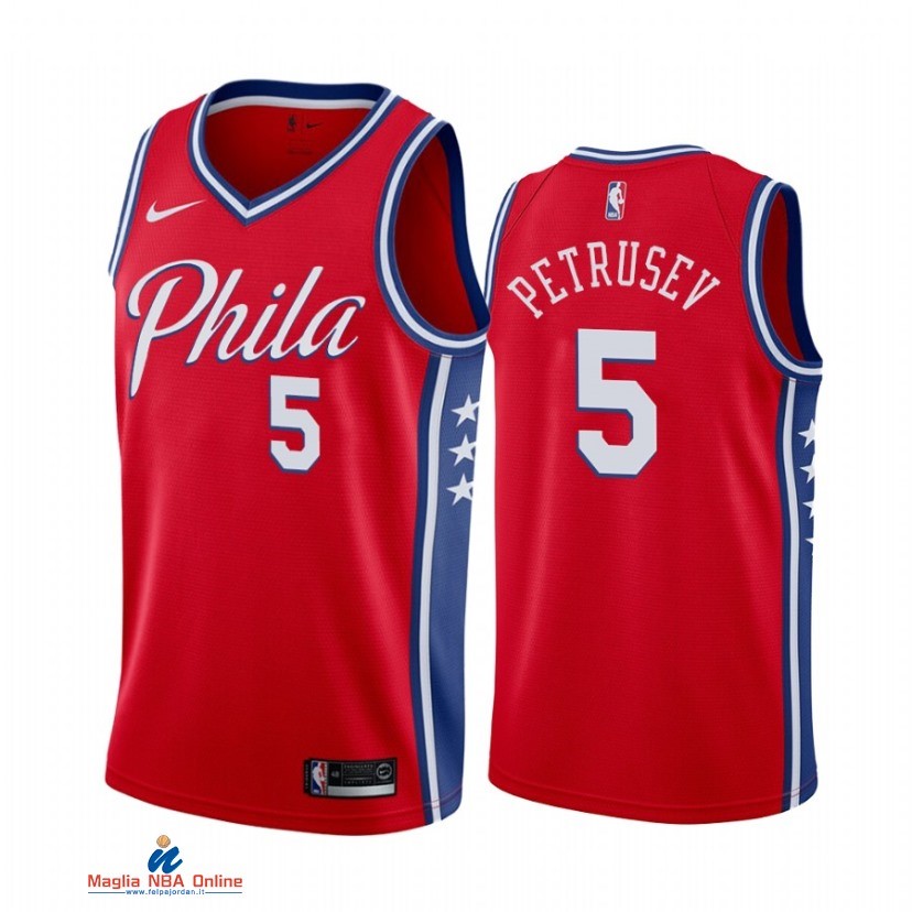 Maglia NBA Nike Philadelphia Sixers NO.5 Filip Petrusev Nike Rosso Statement 2021-22