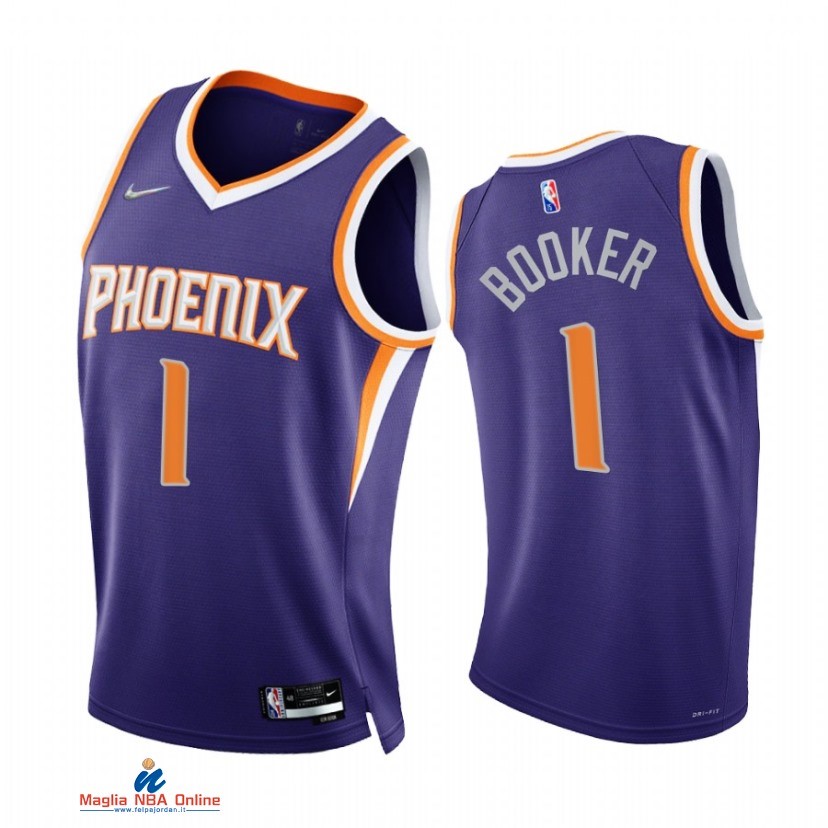 Maglia NBA Nike Phoenix Suns NO.1 Devin Booker 75th Season Diamante Porpora Icon 2021-22
