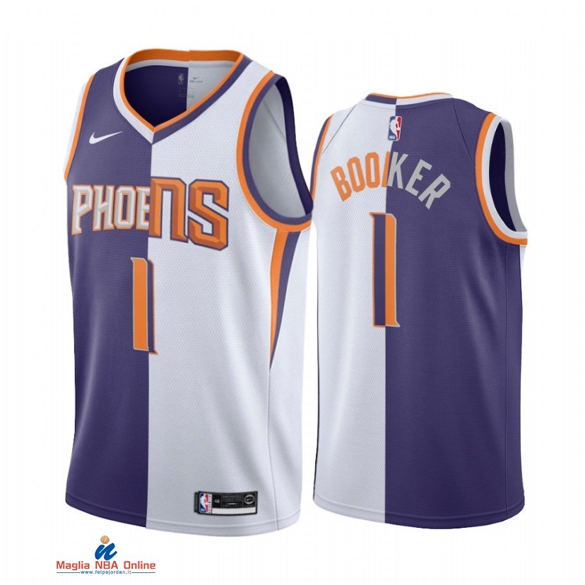Maglia NBA Nike Phoenix Suns NO.1 Devin Booker Bianco Porpora Split Edition 2021