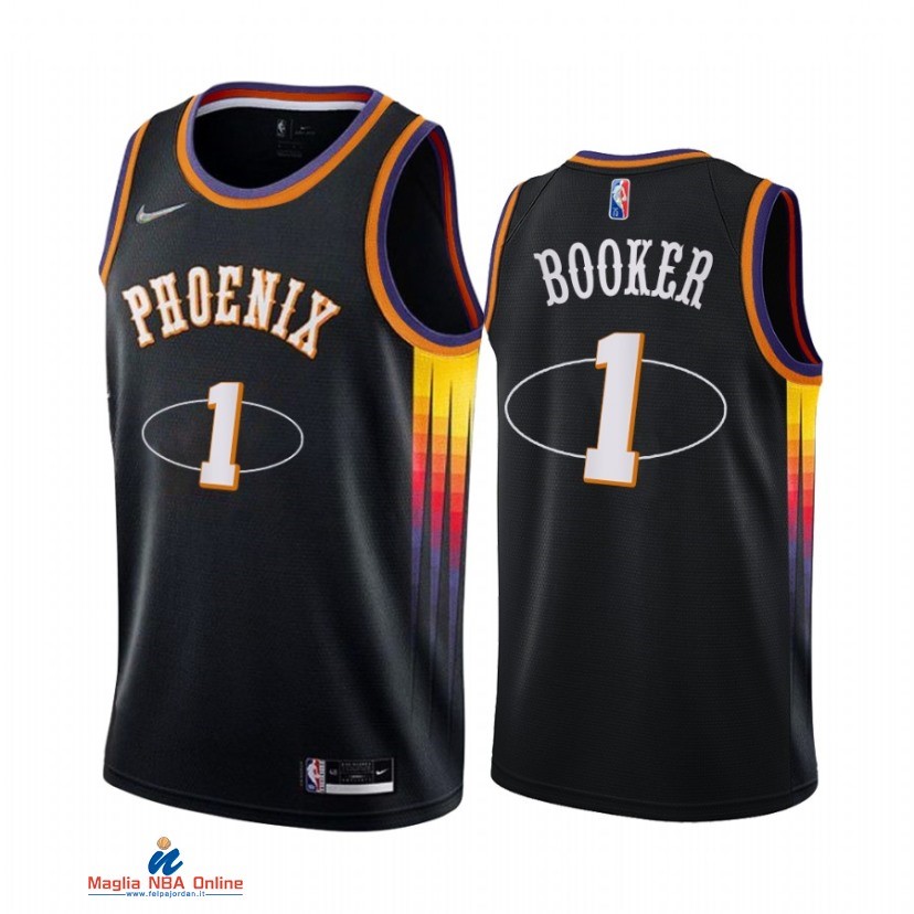 Maglia NBA Nike Phoenix Suns NO.1 Devin Booker Nike Nero Città 2021