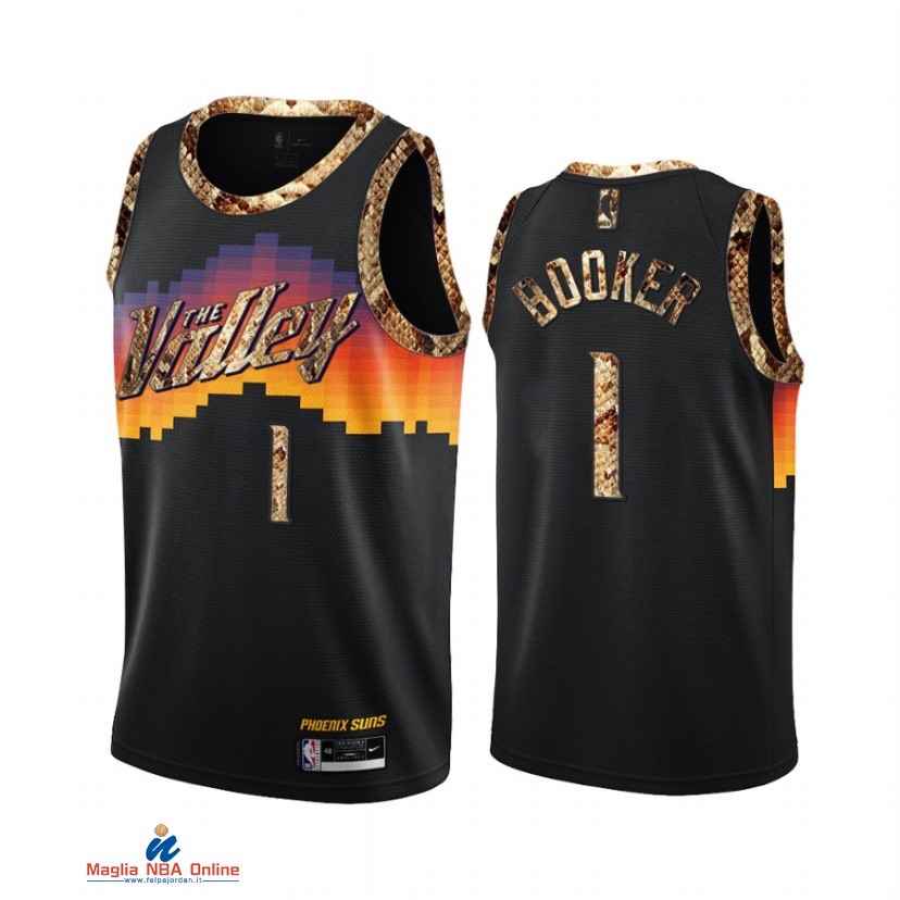 Maglia NBA Nike Phoenix Suns NO.1 Devin Booker Piel De Pitón Nero 2021-22