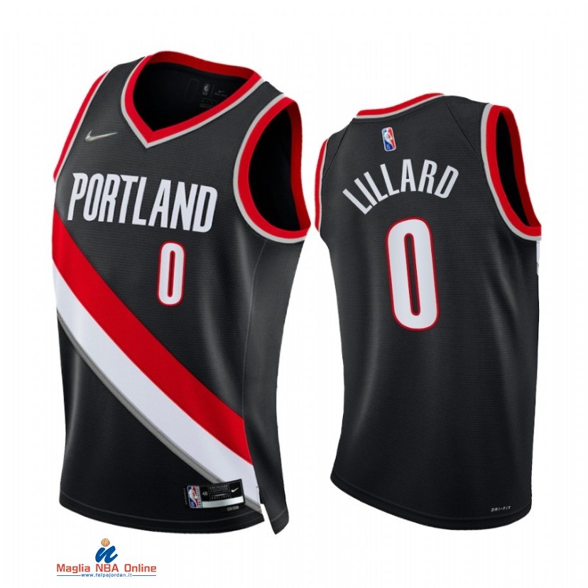 Maglia NBA Nike Portland Trail Blazers NO.0 Damian Lillard 75th Season Diamante Nero Icon 2021-22