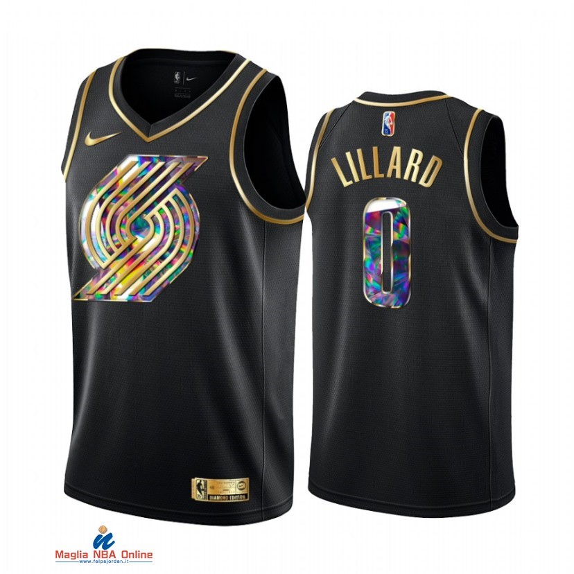 Maglia NBA Nike Portland Trail Blazers NO.0 Damian Lillard Nero Diamante 2021-22