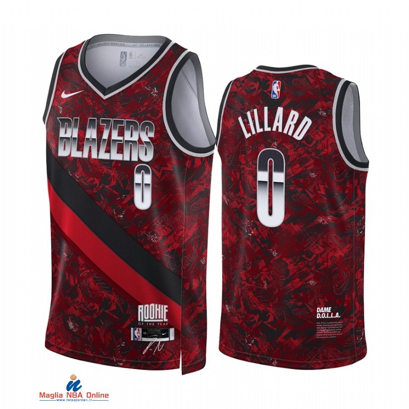 Maglia NBA Nike Portland Trail Blazers NO.0 Damian Lillard Select Series Rosso 2021