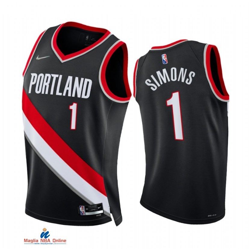 Maglia NBA Nike Portland Trail Blazers NO.1 Anfernee Simons 75th Season Diamante Nero Icon 2021-22